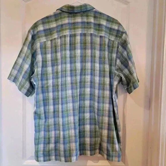 Eddie Bauer Men's Blue/Green Plaid Short Sleeve Button Down Shirt - Picture 9 of 9